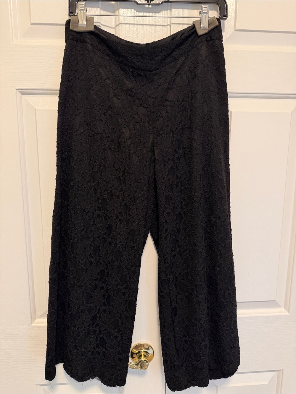 Black Lace Wide-Leg Pull-On Pants